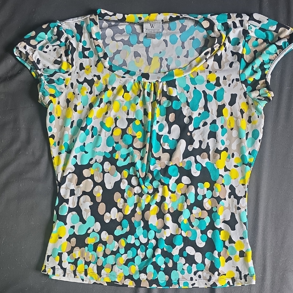 Worthington Yellow and Blue Fitted Ruched Blouse